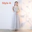 Chic / Beautiful Grey See-through Bridesmaid Dresses 2019 A-Line / Princess Appliques Lace Sash Ankle Length Ruffle Backless Wedding Party Dresses
