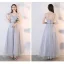 Chic / Beautiful Grey See-through Bridesmaid Dresses 2019 A-Line / Princess Appliques Lace Sash Ankle Length Ruffle Backless Wedding Party Dresses