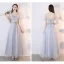 Chic / Beautiful Grey See-through Bridesmaid Dresses 2019 A-Line / Princess Appliques Lace Sash Ankle Length Ruffle Backless Wedding Party Dresses