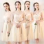 Chic / Beautiful Champagne See-through Bridesmaid Dresses 2019 A-Line / Princess Sash Appliques Lace Knee-Length Ruffle Backless Wedding Party Dresses