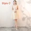 Chic / Beautiful Champagne See-through Bridesmaid Dresses 2019 A-Line / Princess Sash Appliques Lace Knee-Length Ruffle Backless Wedding Party Dresses