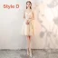 Chic / Beautiful Champagne See-through Bridesmaid Dresses 2019 A-Line / Princess Sash Appliques Lace Knee-Length Ruffle Backless Wedding Party Dresses