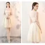 Chic / Beautiful Champagne See-through Bridesmaid Dresses 2019 A-Line / Princess Sash Appliques Lace Knee-Length Ruffle Backless Wedding Party Dresses