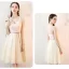 Chic / Beautiful Champagne See-through Bridesmaid Dresses 2019 A-Line / Princess Sash Appliques Lace Knee-Length Ruffle Backless Wedding Party Dresses
