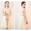 Chic / Beautiful Champagne See-through Bridesmaid Dresses 2019 A-Line / Princess Sash Appliques Lace Knee-Length Ruffle Backless Wedding Party Dresses