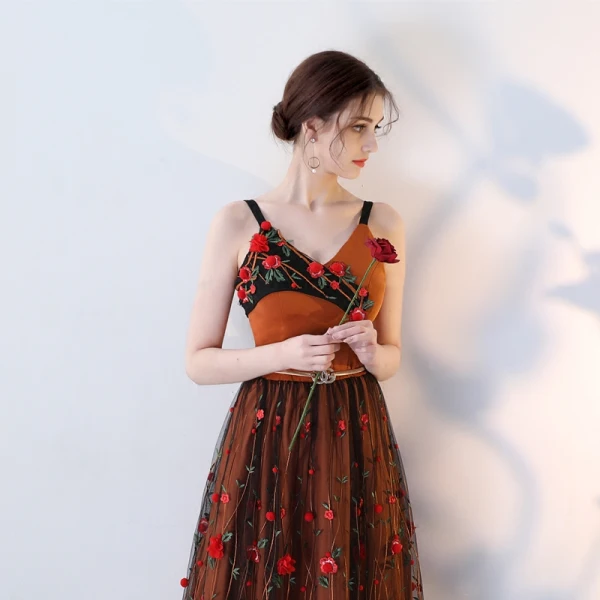 Modern / Fashion Orange Evening Dresses 2018 A-Line / Princess Spaghetti Straps Sleeveless Appliques Flower Metal Sash Floor-Length / Long Ruffle Backless Formal Dresses