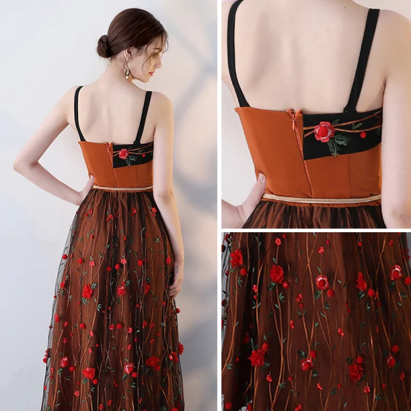 Modern / Fashion Orange Evening Dresses 2018 A-Line / Princess Spaghetti Straps Sleeveless Appliques Flower Metal Sash Floor-Length / Long Ruffle Backless Formal Dresses