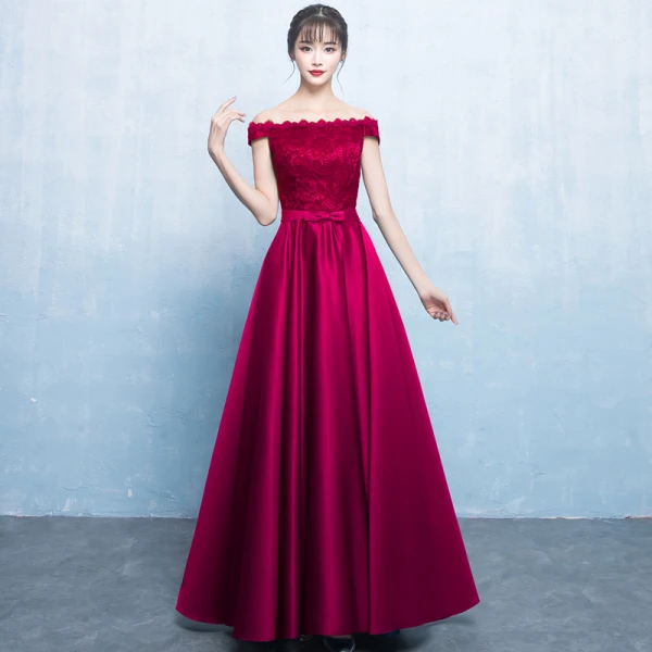Elegant Navy Blue Satin Bridesmaid Dresses 2019 A-Line / Princess Off-The-Shoulder Short Sleeve Bow Sash Floor-Length / Long Ruffle Backless Wedding Party Dresses