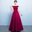 Elegant Navy Blue Satin Bridesmaid Dresses 2019 A-Line / Princess Off-The-Shoulder Short Sleeve Bow Sash Floor-Length / Long Ruffle Backless Wedding Party Dresses
