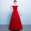 Elegant Navy Blue Satin Bridesmaid Dresses 2019 A-Line / Princess Off-The-Shoulder Short Sleeve Bow Sash Floor-Length / Long Ruffle Backless Wedding Party Dresses