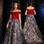 Modern / Fashion Red Evening Dresses  2019 A-Line / Princess Off-The-Shoulder Short Sleeve Embroidered Flower Sweep Train Ruffle Backless Formal Dresses