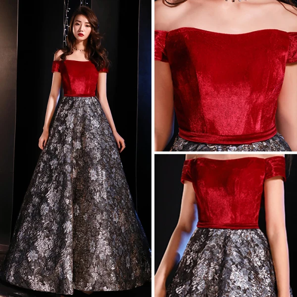 Modern / Fashion Red Evening Dresses  2019 A-Line / Princess Off-The-Shoulder Short Sleeve Embroidered Flower Sweep Train Ruffle Backless Formal Dresses