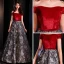 Modern / Fashion Red Evening Dresses  2019 A-Line / Princess Off-The-Shoulder Short Sleeve Embroidered Flower Sweep Train Ruffle Backless Formal Dresses
