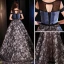 Modern / Fashion Navy Blue See-through Evening Dresses  2019 A-Line / Princess Scoop Neck Short Sleeve Embroidered Flower Sweep Train Ruffle Backless Formal Dresses