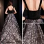 Moderne / Mode Noire Robe De Soirée 2019 Princesse épaules Sans Manches Brodé Fleur Train De Balayage Volants Dos Nu Robe De Ceremonie
