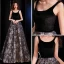 Moderne / Mode Noire Robe De Soirée 2019 Princesse épaules Sans Manches Brodé Fleur Train De Balayage Volants Dos Nu Robe De Ceremonie