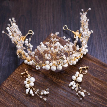 Mooie Prachtige Goud Tiara Oorbellen 2019 Metaal Kristal Parel Rhinestone Accessoires