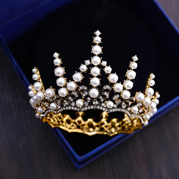 Glamorous Gold Tiara 2019 Metal Pearl Rhinestone Wedding Headpieces Bridal Jewelry Accessories