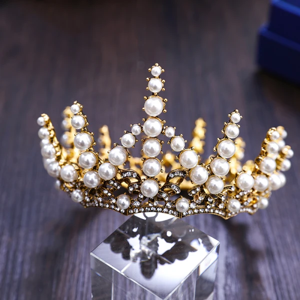 Czarujący Złote Tiara 2019 Metal Perła Rhinestone Ślub Ozdoby Do Włosów Biżuteria Ślubna Akcesoria