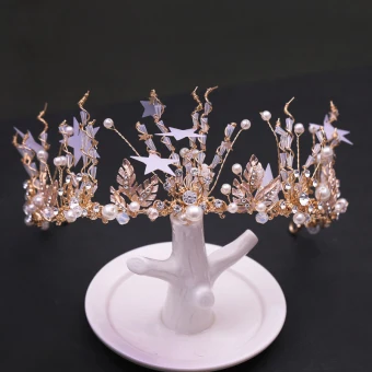 Chic Beautiful Gold Tiara 2019 Metal Pearl Crystal Rhinestone Star Headpieces Bridal Hair Accessories Accessories