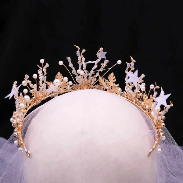 Chic / Belle Doré Tiare 2019 Métal Perle Cristal Faux Diamant Étoile Accessoire Cheveux Accessoire Cheveux Mariage Accessorize