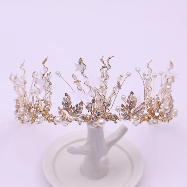 Chic / Belle Doré Tiare 2019 Métal Perle Cristal Faux Diamant Étoile Accessoire Cheveux Accessoire Cheveux Mariage Accessorize