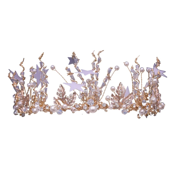 Chic / Belle Doré Tiare 2019 Métal Perle Cristal Faux Diamant Étoile Accessoire Cheveux Accessoire Cheveux Mariage Accessorize