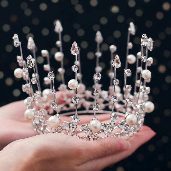 Luksus Sølv Tiara 2019 Metall Perle Rhinestone Hodepynt Har Tilbehor Tilbehør