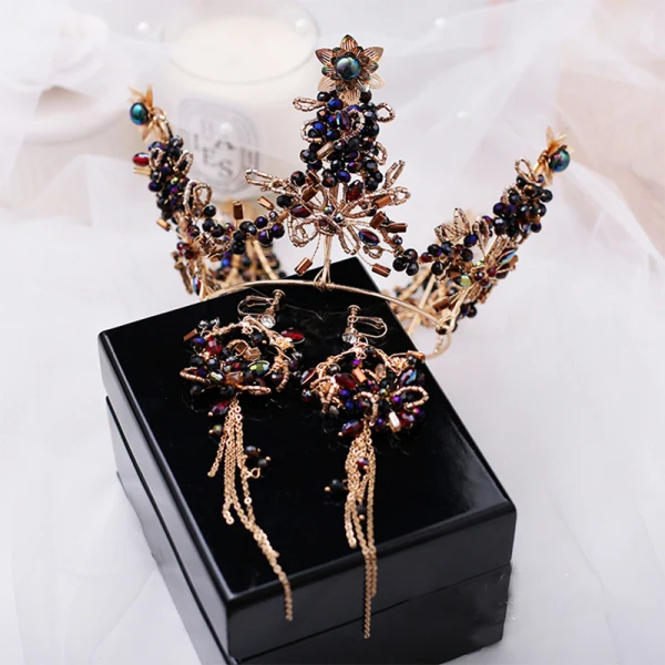 Luxury / Gorgeous Gold Tiara Earrings Bridal Jewelry 2019 Metal Beading Crystal Bridal Hair Accessories
