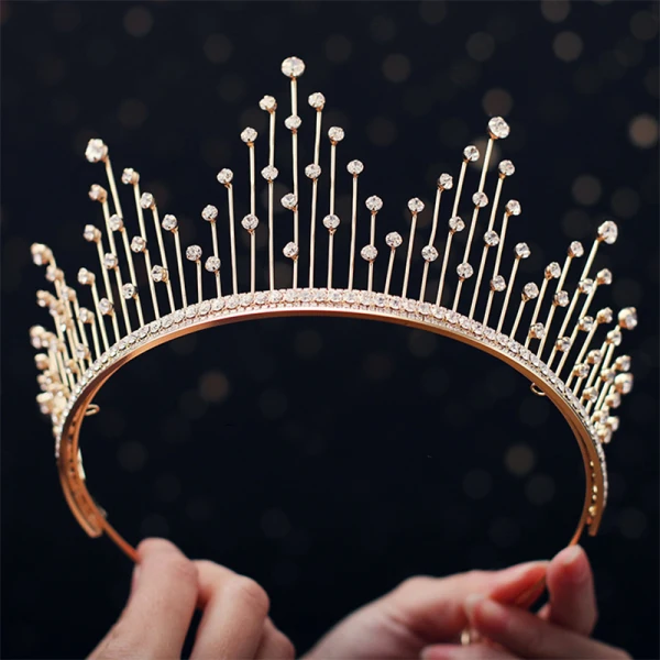 Mooie / Prachtige Goud Tiara Oorbellen Bruidssieraden 2019 Metaal Rhinestone Bruids Haaraccessoires
