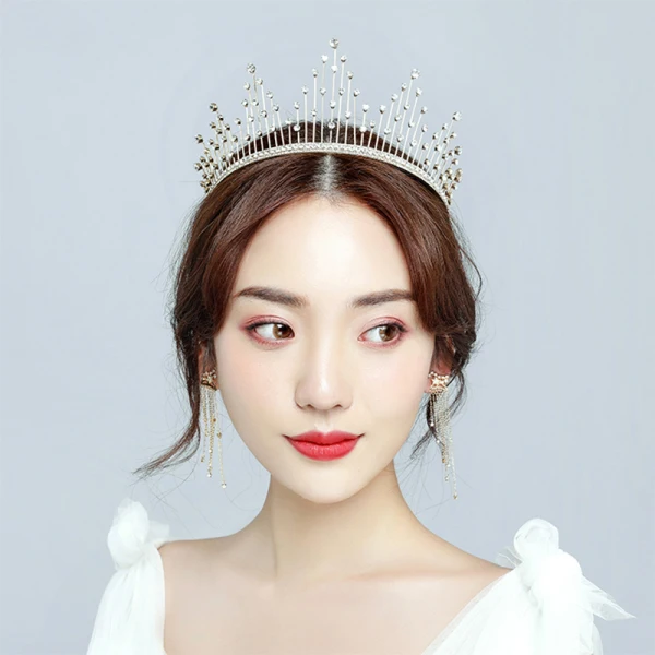 Mooie / Prachtige Goud Tiara Oorbellen Bruidssieraden 2019 Metaal Rhinestone Bruids Haaraccessoires