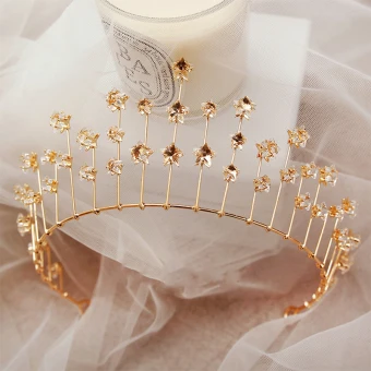 Chic Beautiful Gold Tiara Earrings Bridal Jewelry 2019 Metal Star Crystal Bridal Hair Accessories