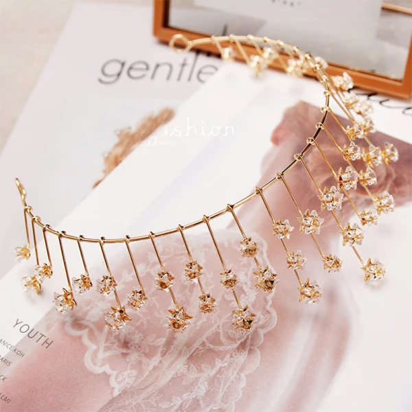 Chic / Beautiful Gold Tiara Earrings Bridal Jewelry 2019 Metal Star Crystal Bridal Hair Accessories