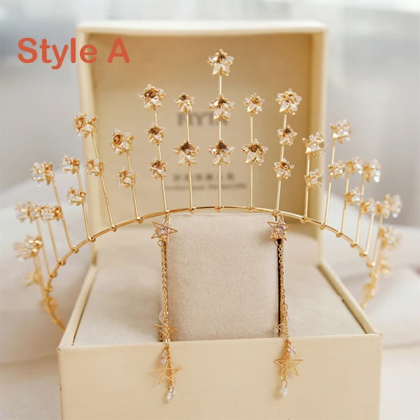 Chic / Beautiful Gold Tiara Earrings Bridal Jewelry 2019 Metal Star Crystal Bridal Hair Accessories