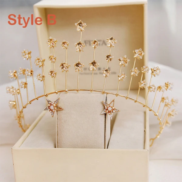Chic / Beautiful Gold Tiara Earrings Bridal Jewelry 2019 Metal Star Crystal Bridal Hair Accessories