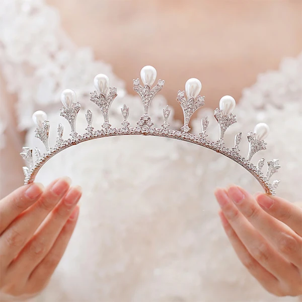 Luxury / Gorgeous Silver Tiara Necklace Earrings Bridal Jewelry 2019 Metal Pearl Rhinestone Bridal Hair Accessories