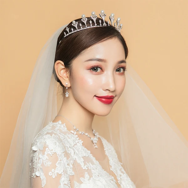Luxury / Gorgeous Silver Tiara Necklace Earrings Bridal Jewelry 2019 Metal Pearl Rhinestone Bridal Hair Accessories
