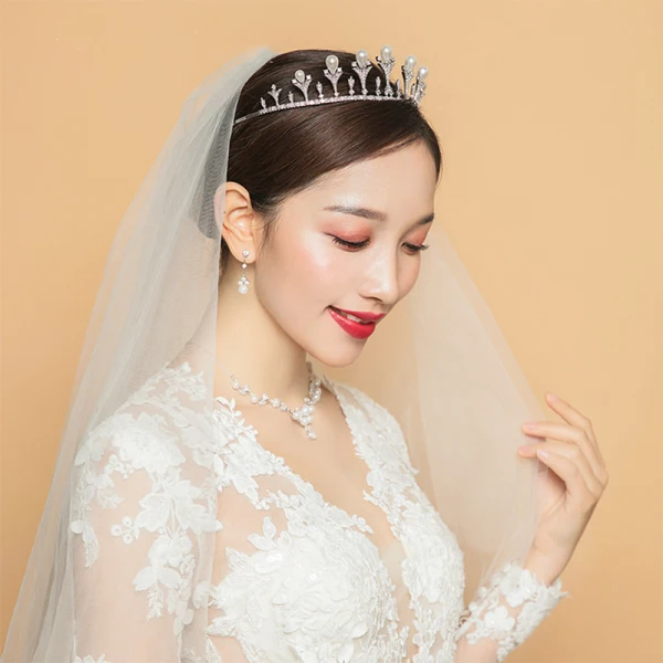 Luxury / Gorgeous Silver Tiara Necklace Earrings Bridal Jewelry 2019 Metal Pearl Rhinestone Bridal Hair Accessories