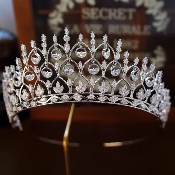 Luxury / Gorgeous Silver Rhinestone Tiara 2019 Metal Bridal Hair Accessories