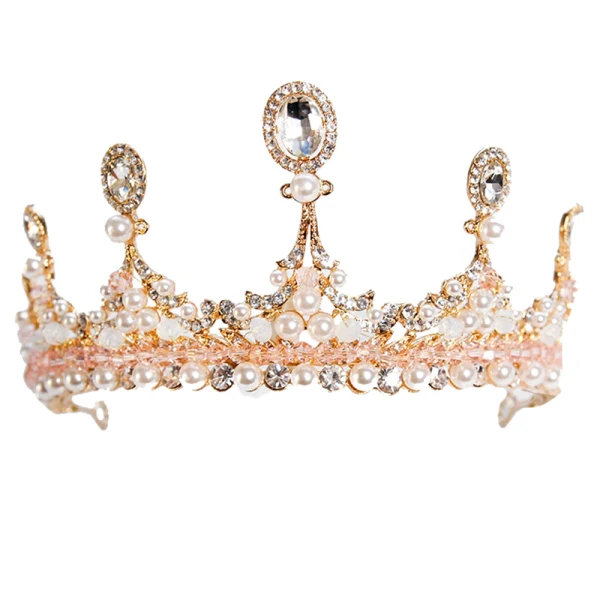 Vintage / Originale Doré Tiare 2019 Métal Perle Cristal Faux Diamant Accessoire Cheveux Mariage