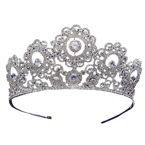 Snygga / Fina Silver Tiara 2019 Metall Rhinestone Brud Huvudbonad
