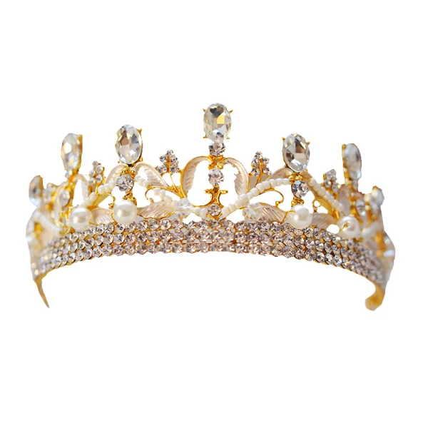 Piękne Złote Tiara 2019 Metal Perła Rhinestone Ozdoby Do Włosów Ślubne
