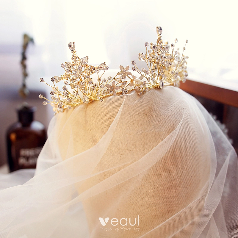 Modest / Simple Gold Tiara Accessories 2019 Metal Rhinestone Bridal Hair Accessories