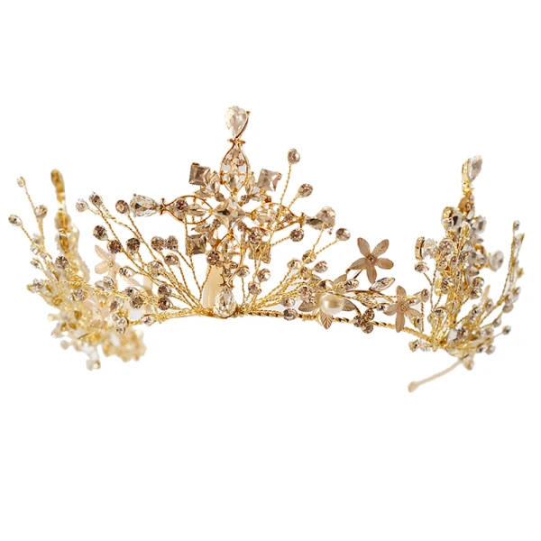 Proste / Simple Złote Tiara Akcesoria 2019 Metal Rhinestone Ozdoby Do Włosów Ślubne