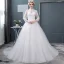 Abordable Blanche Transparentes Robe De Mariée 2018 Robe Boule Col Haut Manches Longues Dos Nu Perle Volants Chapel Train