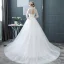 Abordable Blanche Transparentes Robe De Mariée 2018 Robe Boule Col Haut Manches Longues Dos Nu Perle Volants Chapel Train