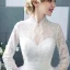 Abordable Blanche Transparentes Robe De Mariée 2018 Robe Boule Col Haut Manches Longues Dos Nu Perle Volants Chapel Train