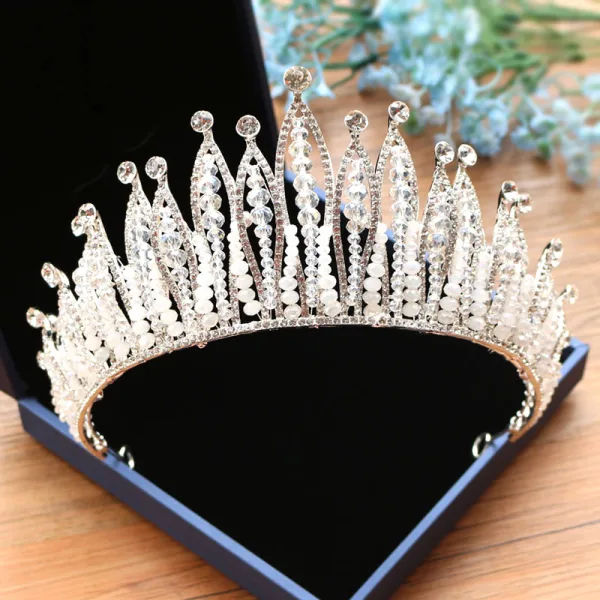 Luxe Argenté Tiare Un Collier Boucles D'Oreilles Accessorize 2019 Métal Faux Diamant Perlage Cristal Perle Bijoux Mariage