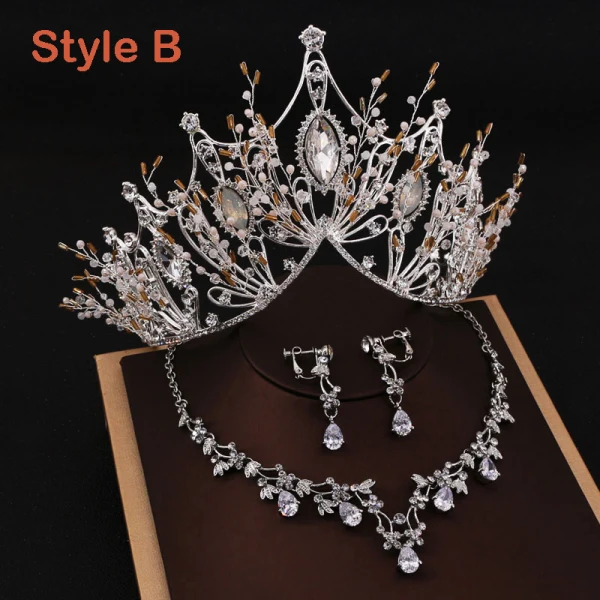 Luxe Argenté Tiare Un Collier Boucles D'Oreilles Accessorize 2019 Métal Faux Diamant Perlage Cristal Perle Bijoux Mariage