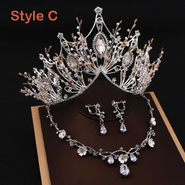 Luxe Argenté Tiare Un Collier Boucles D'Oreilles Accessorize 2019 Métal Faux Diamant Perlage Cristal Perle Bijoux Mariage
